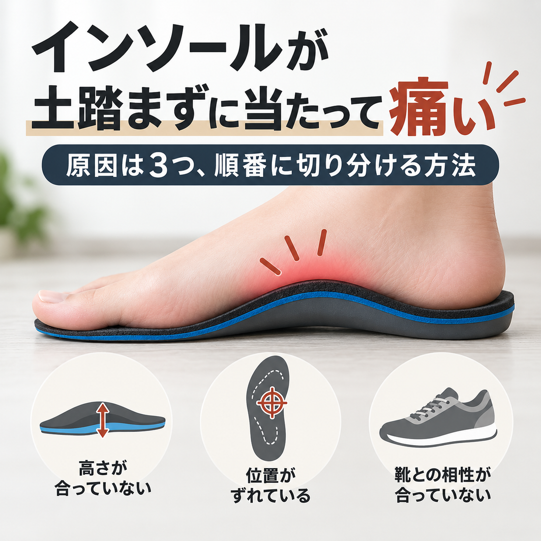 インソールが土踏まずに当たって痛い｜原因は3つ、順番に切り分ける方法