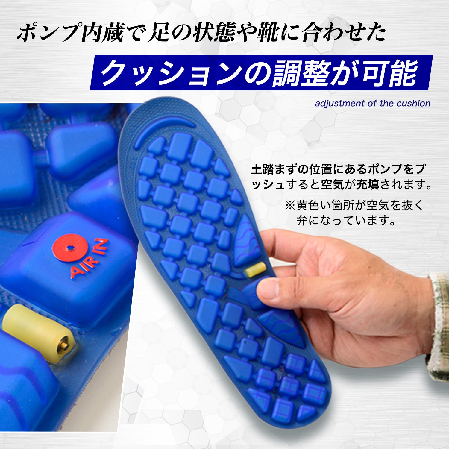 エアポンプ搭載インソール 衝撃吸収 Lサイズ(27-29cm)｜立ち仕事・安全