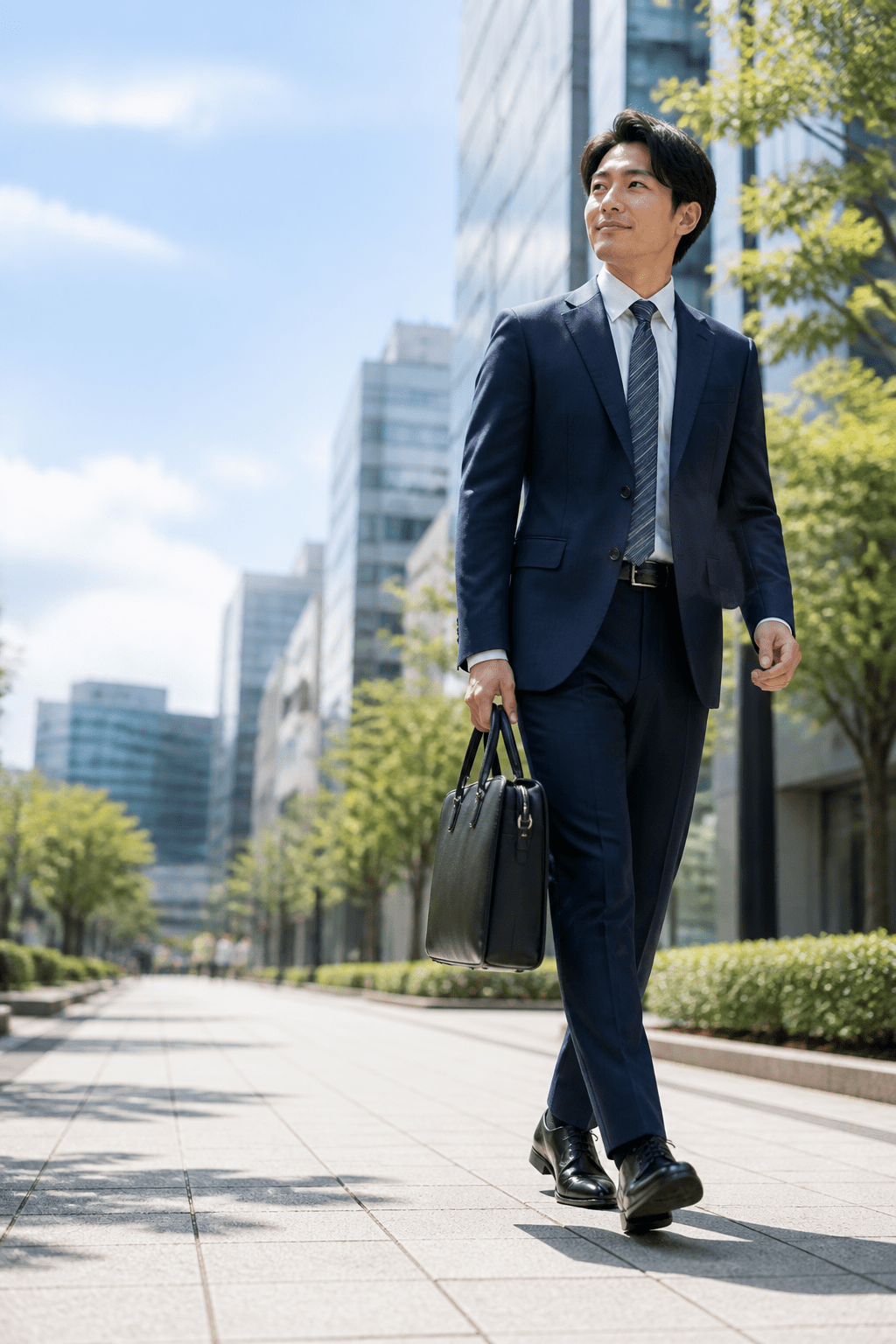 軽やかに歩くビジネスシューズの足元